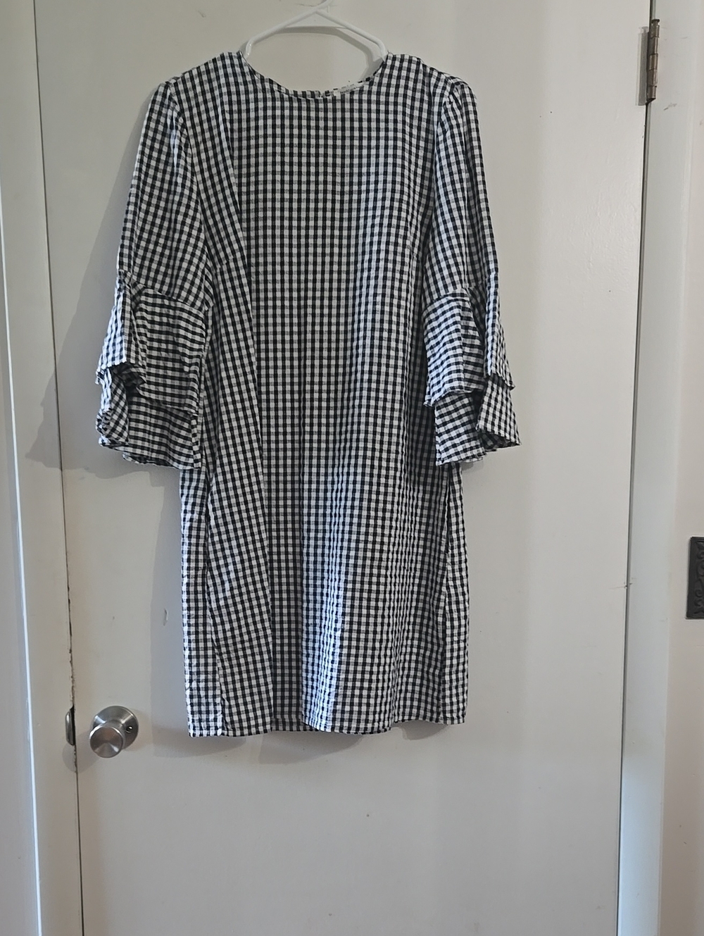 Black and White Gingham Ruffle Sleeve Dress
